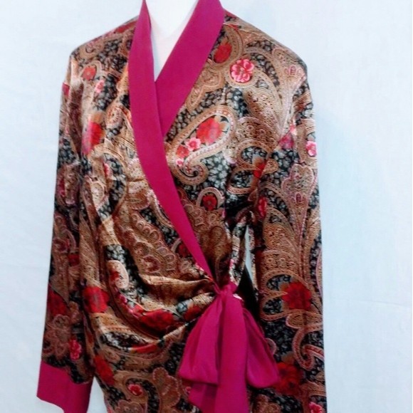 Vtg Victoria’s Secret Gold Label Satin Paisley Mini Kimono Robe L Elegant Luxe - Picture 4 of 6